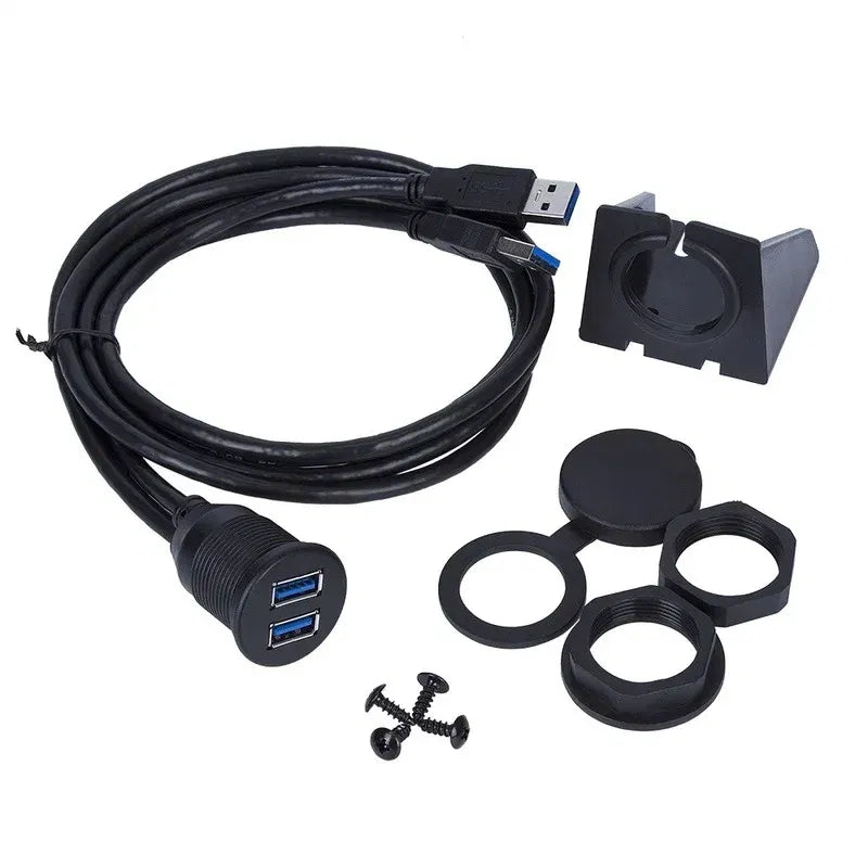 Cable length: 3m, Color: black - Dual USB 3.0 Male To USB 3.0 Female Extension Cable with Flush Mount Panel for Car Truck Boat Motorcycle