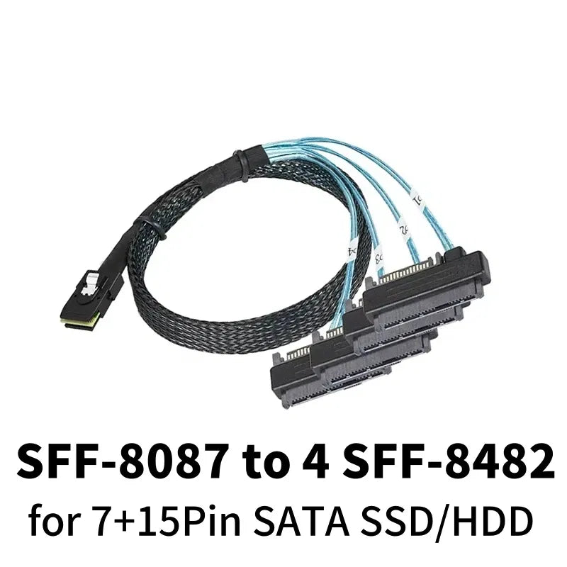 Color: PURPLE, Cable length: 1m - 0.5M 1M Mini SAS HD SFF-8643 SFF-8087 to SFF-8482 29Pin with 15Pin Power Connector 4xSATA Cable for Hard Drive Controller Server