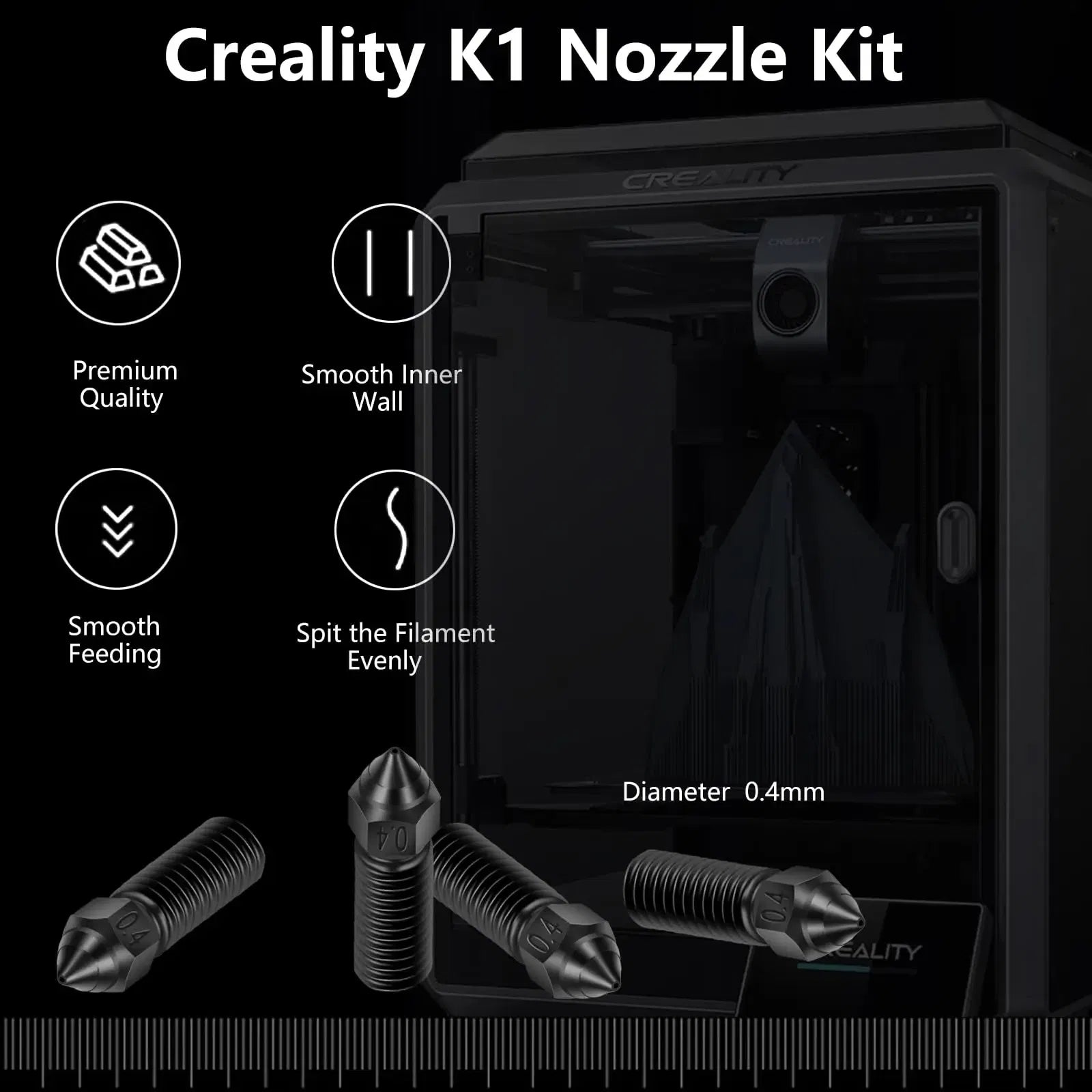 Color: Silver - Creality Ender 3 V3 KE Nozzle Har Hardened Steel Nozzle Kit 0.2/0.4/0.6/0.8/1.0/1.2mm for K1 3D Printer Parts Non Stick Filament