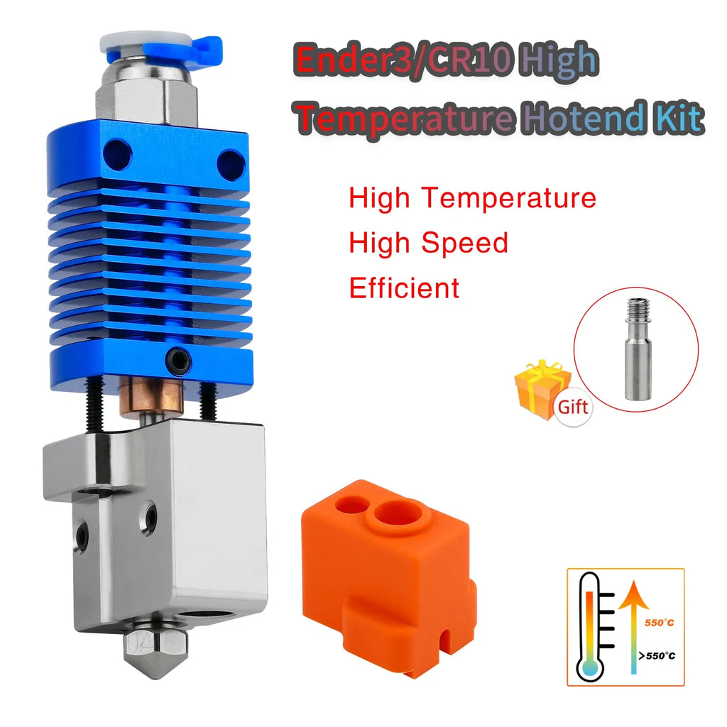 Color: green - Ender3/Ender 3V2/CR10 High Temperature 550?? Hotend Kit Copper Plated Volcano Nozzle Heated Block Bimetal Throat Hotend Kit