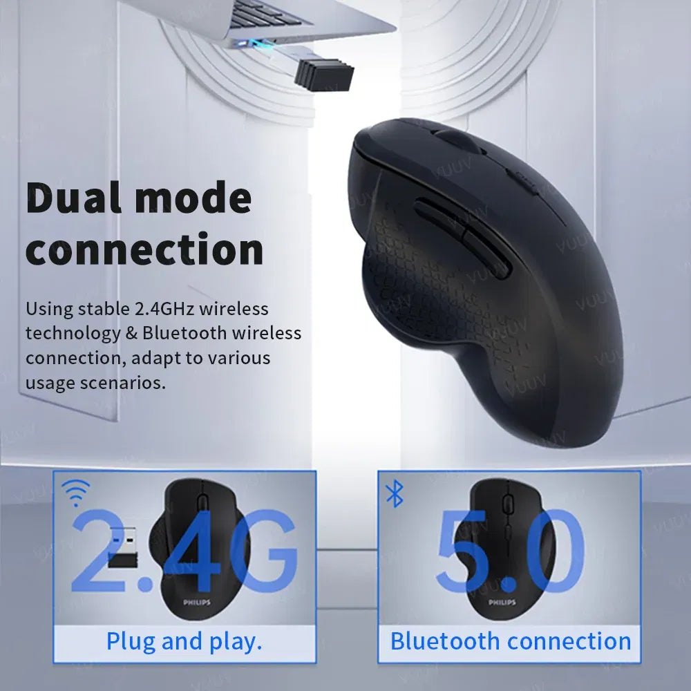 Color: Black - Ergonomic Rechargeable Wireless Bluetooth Mouse for PC Computer Laptop Macbook 1600DPI Dual Mode Mouse for IOS Android Tablet