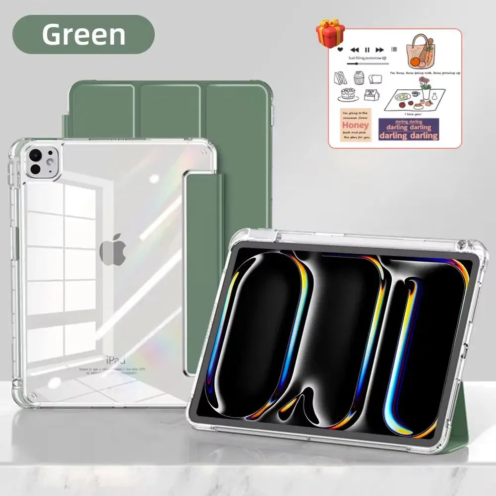 Color: green, Size: iPad pro 12.9 - For iPad Air 5 Case 2024 Air 6 11 iPad Pro 11 12.9 13 10 Gen 10.2 9th 8th 7th 9.7 6th 5th Mini 7 6 Smart case with pen Holder