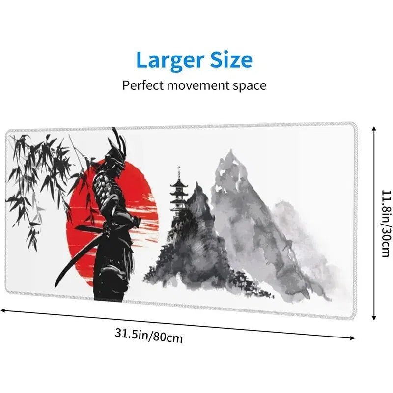 Size: XXL - Japanese Samurai Tree Sun Mouse Pad Gaming XL New Computer Home Mousepad XXL Desk Mats Natural Rubber Office Anti Slip