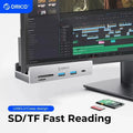 Color: pink - ORICO-USB 3.2 Hub 6-Port Expansion with Power Connector 10Gbps Protocol High-Speed Transmission SD, TF Card Fast Reading