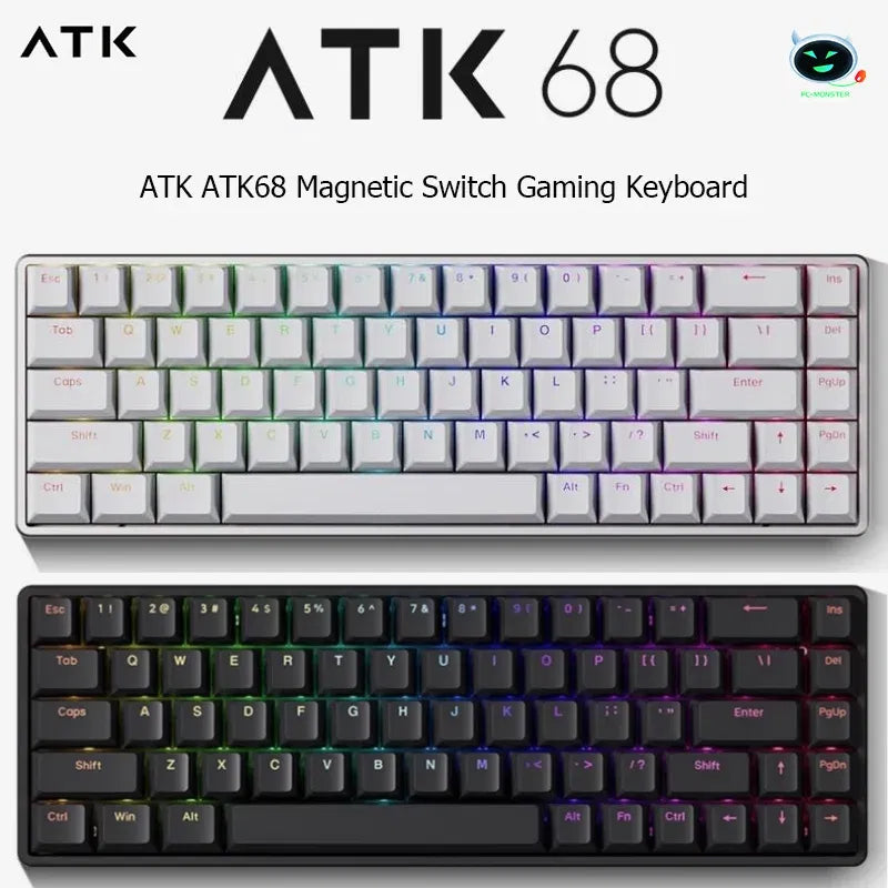 Color: Khaki, Axis Body: BLACK SWITCH, Ships From: CHINA - ATK ATK68 Keyboard Magnetic Switch Gaming Keyboard SMART SPEED X Quick Trigger Aluminum Alloy Mechanical Keyboard RGB PC Gamer
