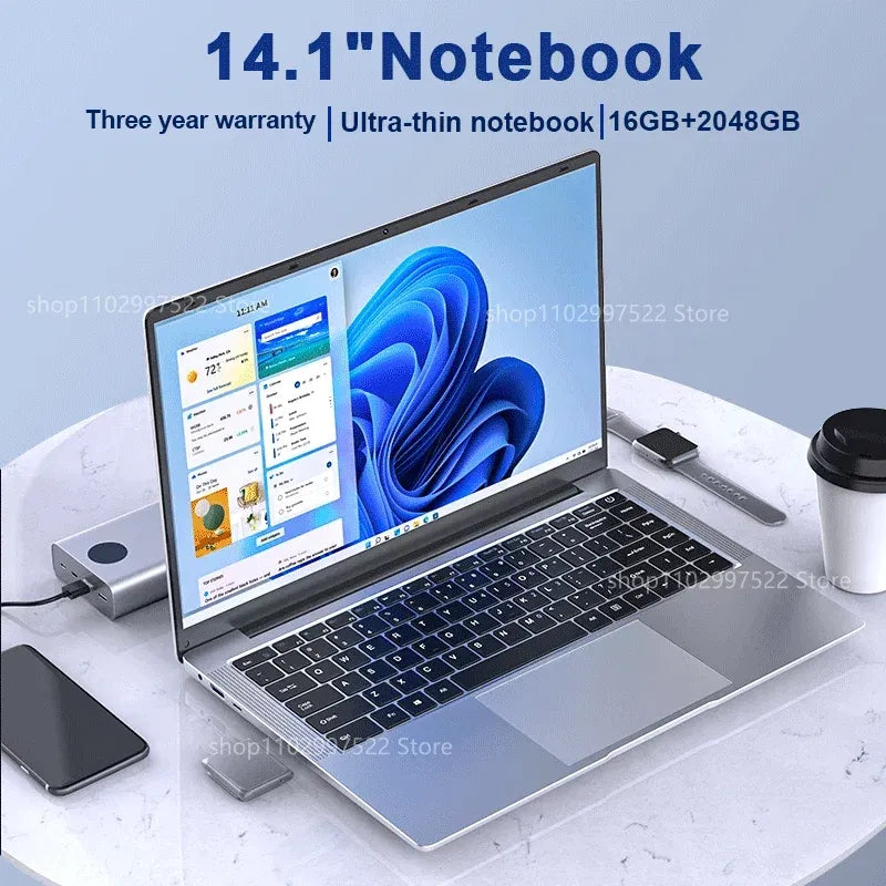 Color: Beige, Ships From: CHINA - Top Laptop Computer Windows 11 Pro Ultra Slim Notebook 14.1 Inch Intel Pentium N3700 16GB 1024GB Office Study PC Computer