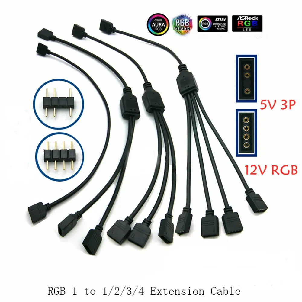 Color: Red, Ships From: CHINA - Angitu 3pin/4Pin RGB ARGB SYNC 1 to 1/2/3/4/5 Fan LED Stripe Extension Cable Motherboard Light Control Hub For M/B ASUS GIGABYTE