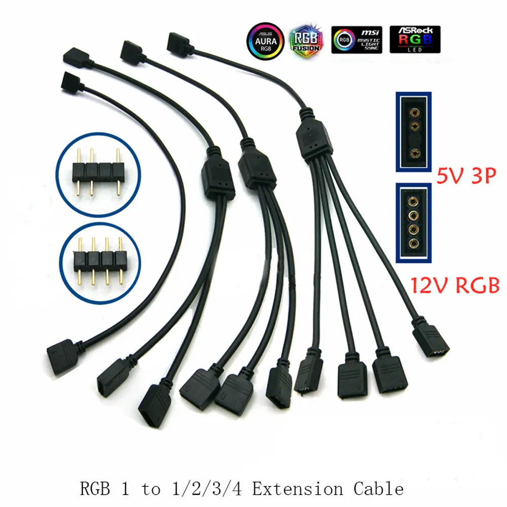Color: Silver, Ships From: CHINA - Angitu 3pin/4Pin RGB ARGB SYNC 1 to 1/2/3/4/5 Fan LED Stripe Extension Cable Motherboard Light Control Hub For M/B ASUS GIGABYTE
