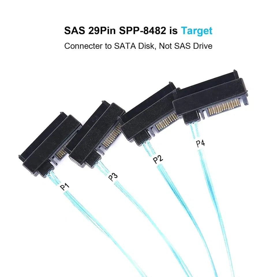 Color: PURPLE, Cable length: 0.9m - 0.5M 1M Mini SAS HD SFF-8643 SFF-8087 to SFF-8482 29Pin with 15Pin Power Connector 4xSATA Cable for Hard Drive Controller Server