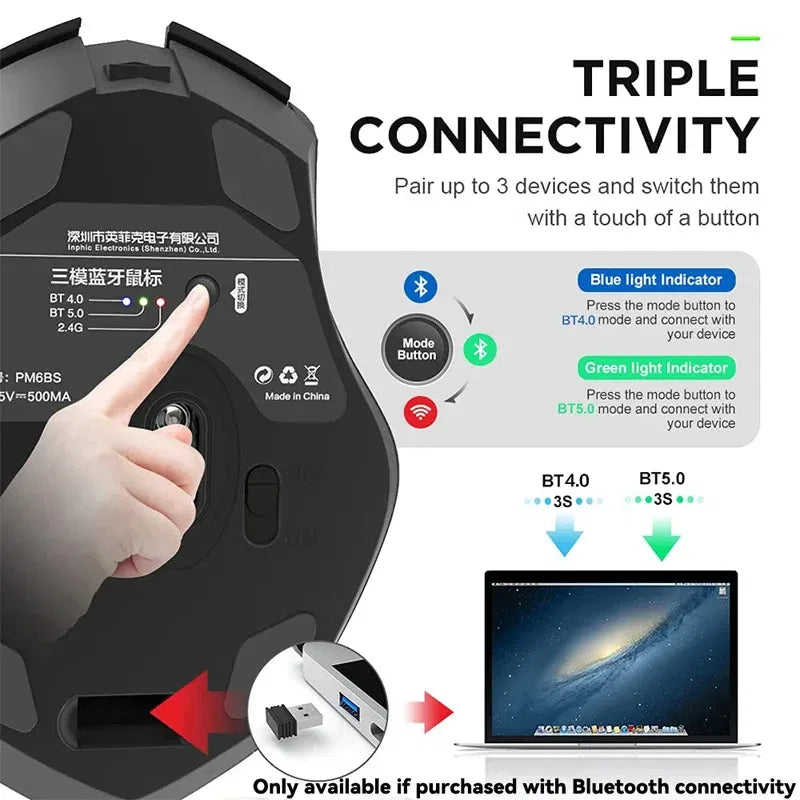 Color: green - Bluetooth Compatible Mouse Rechargeable 2.4G INPHIC PM6 Wireless Mouse Office Mute Support PC Laptop Tablet Smartphone Universal