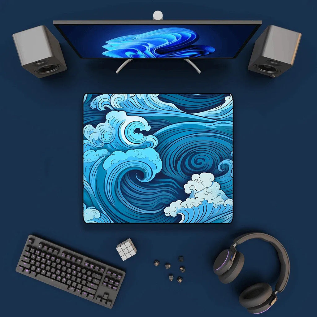 Color: WHITE - Aesthetic Desk Mat Art Japanese Great Waves XXL Gaming Mouse Pad Blue Mousepad 900x400 Beautiful Nature Rubber Desk Pad Mat