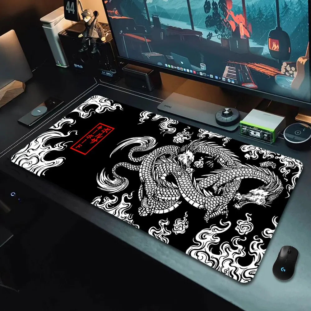 Size: L, Color: Orange - Japanese Dragon Large Gaming Mousepad XXL Keyboard Gamer Mouse Pad on The Table Speed Desk Mat Anime 900x400 700X300 Mouse Mats