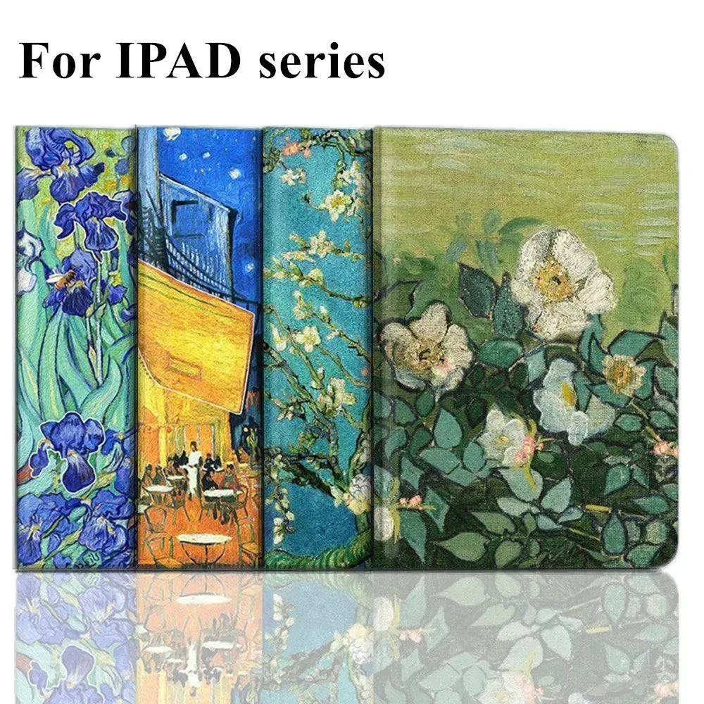 Color: Green, Size: iPad 10th - Case For iPAD 10 9 8 7 6 5 th Generation Pro 11 12.9 10.5 Air 5 4 3 2 Mini 6 Funda Cover Luxury Van Gogh Oil Painting Flower Art