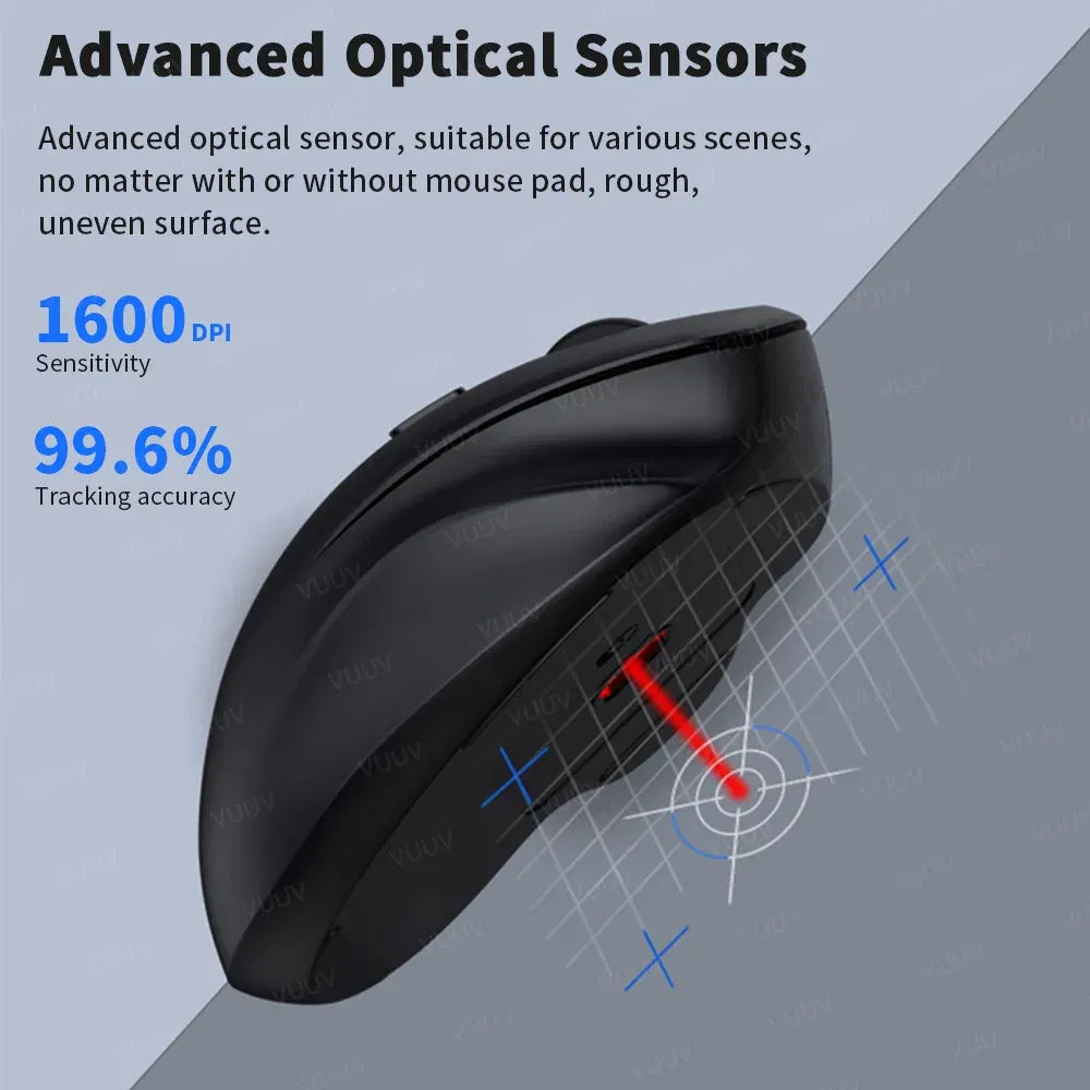 Color: Black - Ergonomic Rechargeable Wireless Bluetooth Mouse for PC Computer Laptop Macbook 1600DPI Dual Mode Mouse for IOS Android Tablet