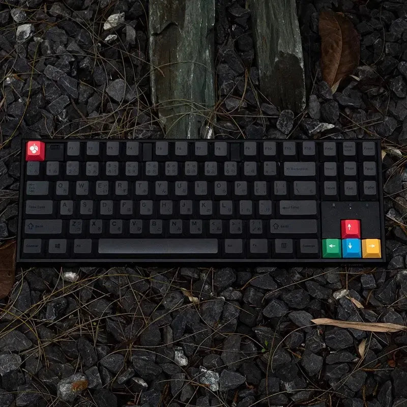 Color: Khaki - Minimalist Black keycaps PBT cherry profile  61/71/64/68/84/96/980/87/104 keycap set