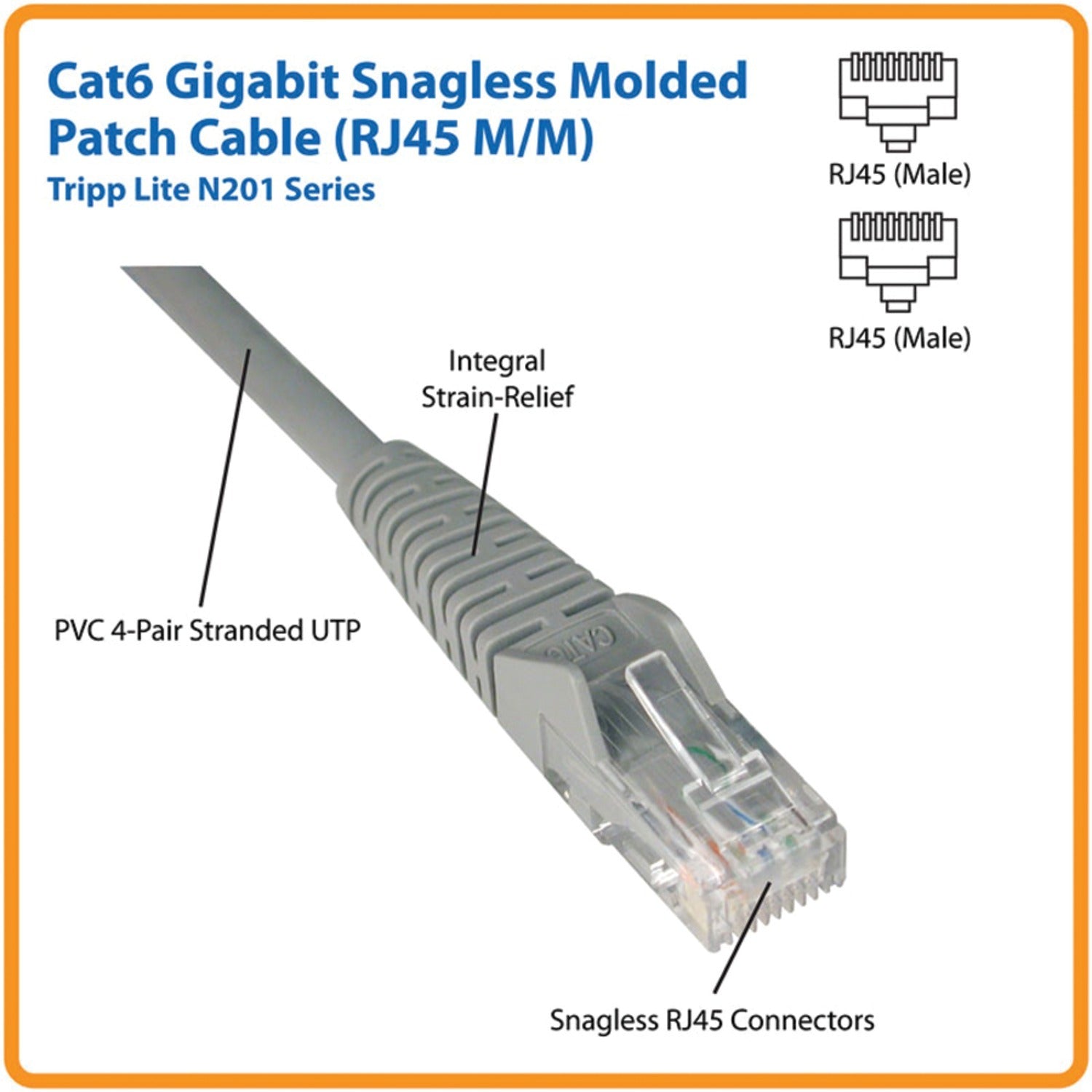 Tripp Lite N201-007-WH CAT-6 Gigabit Snagless Molded Patch Cable (7ft)