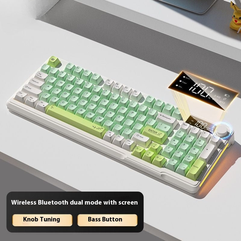 Color: White Green - Wireless Bluetooth Keyboard Mouse Suit Mechanical Feeling