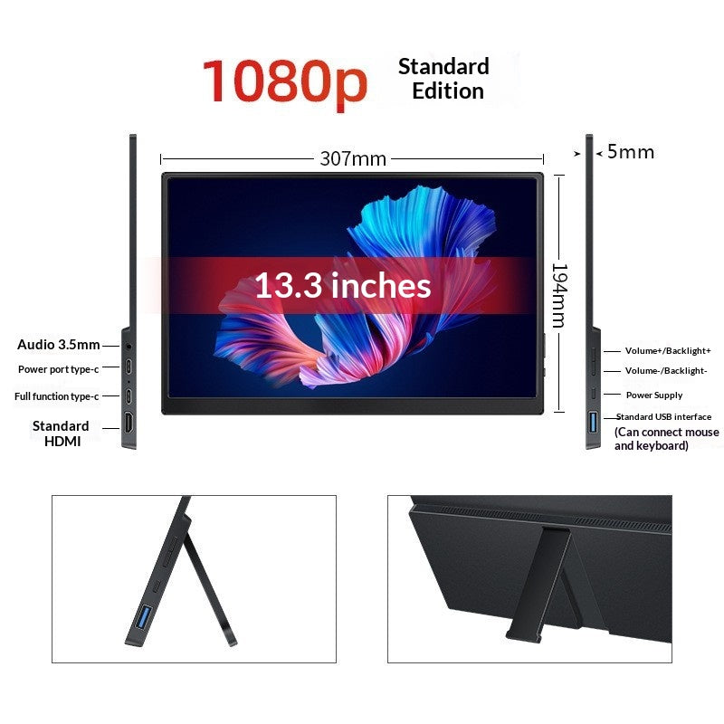 Size: 13.3 inch, Style: Touch version - Portable Monitor Phone Extension Screen Laptop Secondary Display