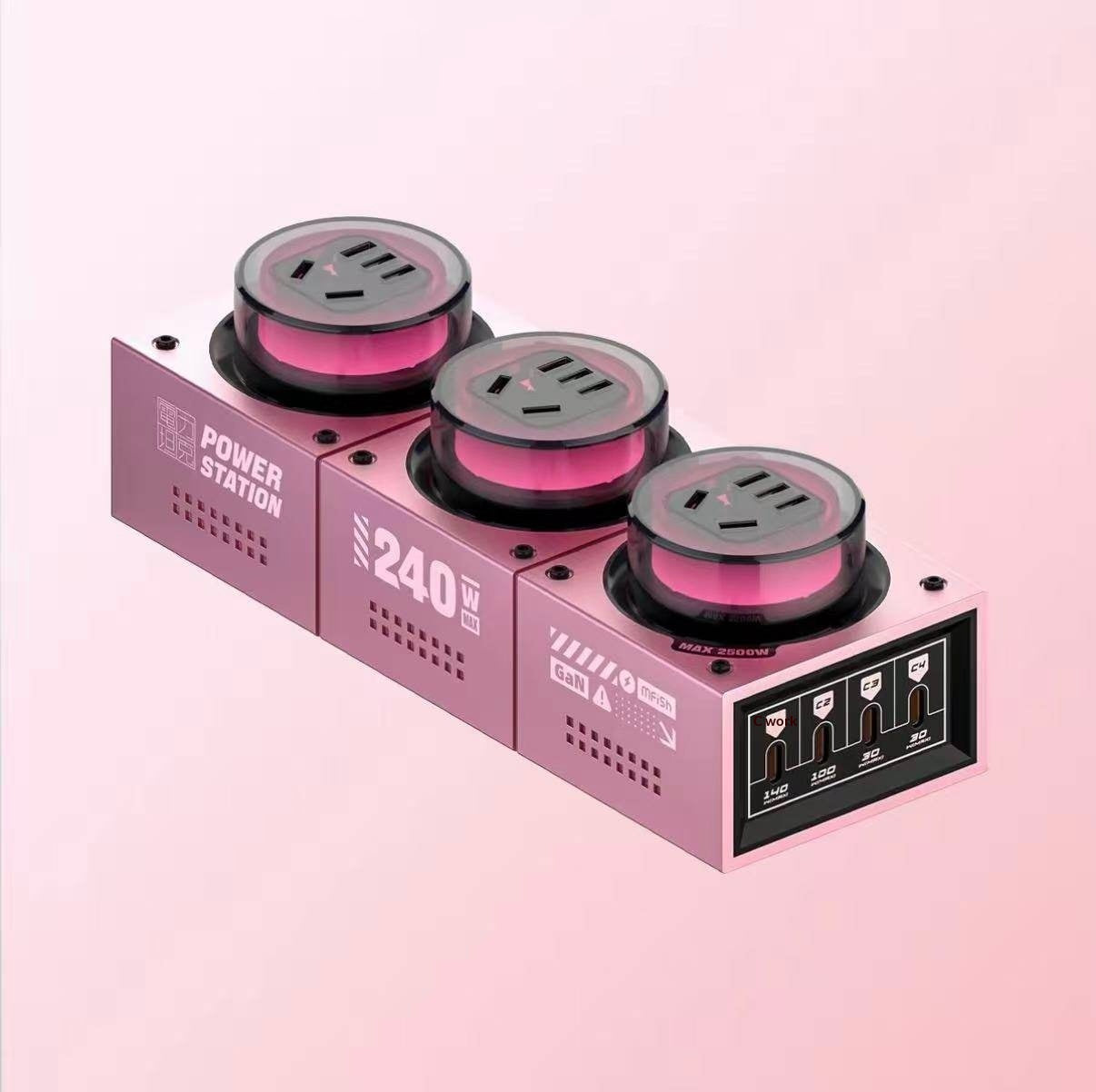 Color: Pink - Charging Station Power Tank 240W GaN Desktop Power Strip