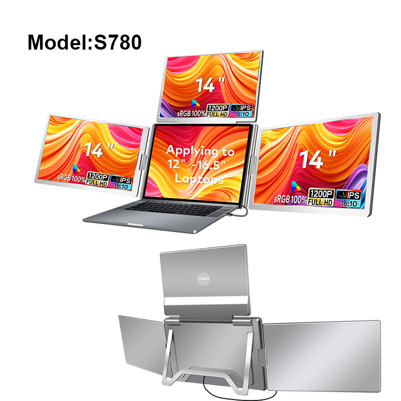 Size: 14Inch 16-10 - Portable Triple-screen Display Connect Three Screens With A Single Cable Laptop Secondary Display Monitor