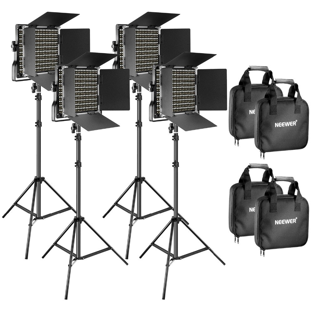 4 Pieces Bi-Color 660 LED Video Light and Stand Kit: Dimmable Light with U Bracket and Light Stand for Studio Photography
