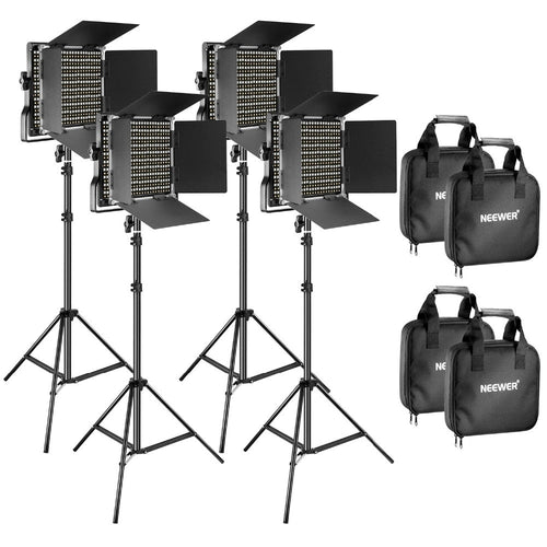 4 Pieces Bi-Color 660 LED Video Light and Stand Kit: Dimmable Light with U Bracket and Light Stand for Studio Photography
